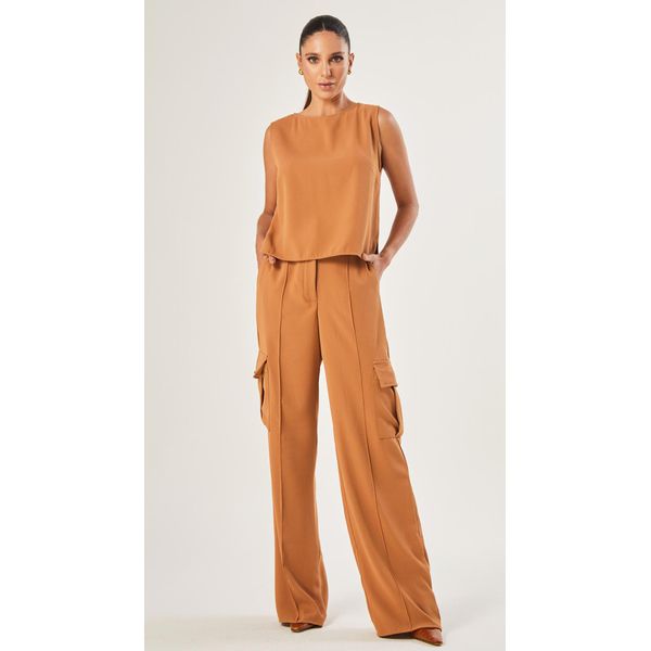 Blusa sem Mangas em Crepe Castanho