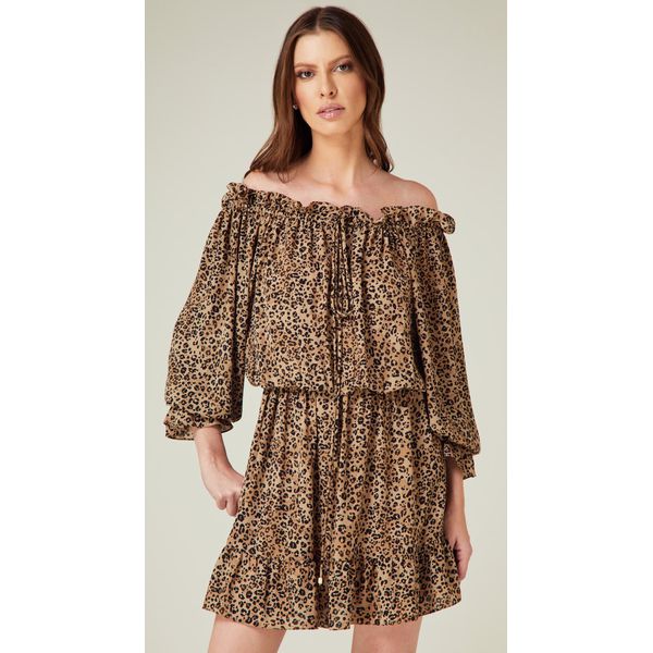 Vestido Manga Longa Animal Print