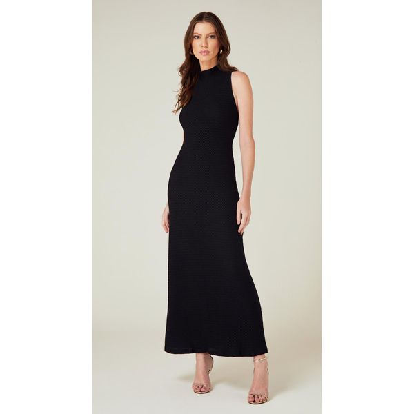 Vestido Midi sem Mangas Preto 