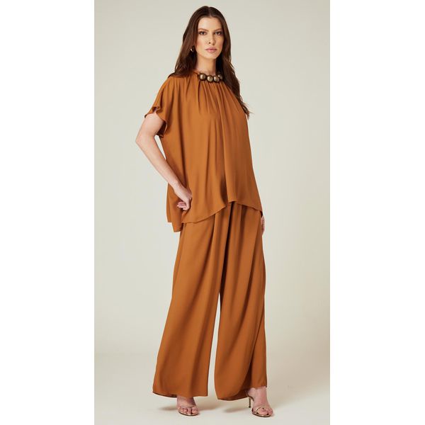 Calça Pantalona Cintura Alta Caramelo