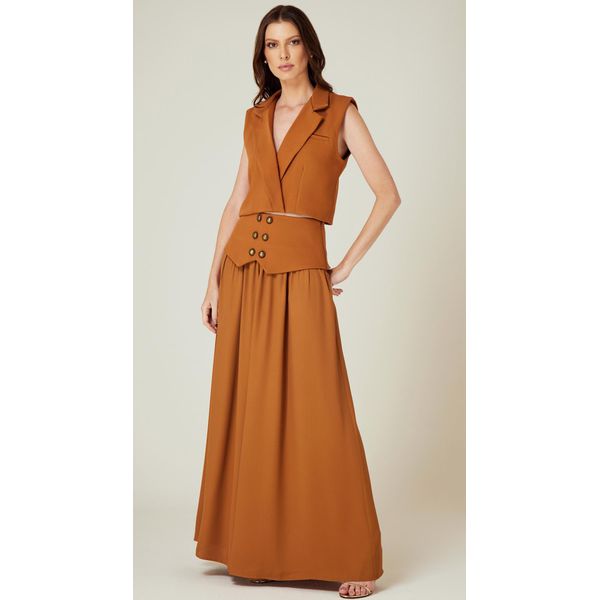Calça Pantalona com Pala Caramelo