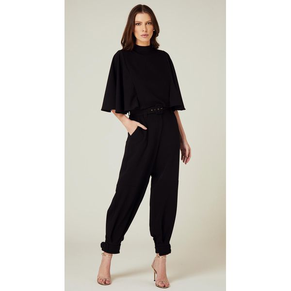Calça Cintura Alta com Cinto Preto