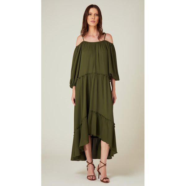 Vestido Midi Assimétrico Verde Pesto