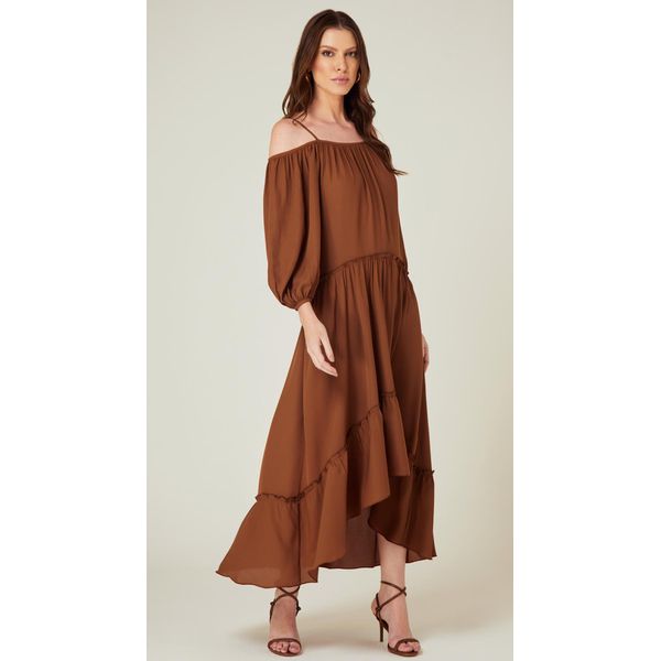 Vestido Midi Assimétrico Marrom 