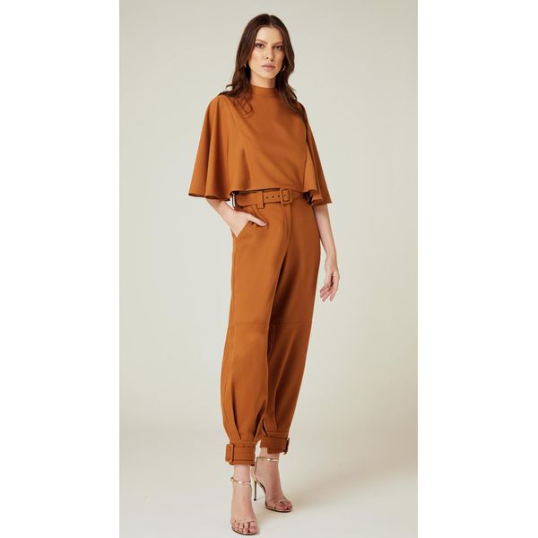 Calça Cintura Alta com Cinto Caramelo