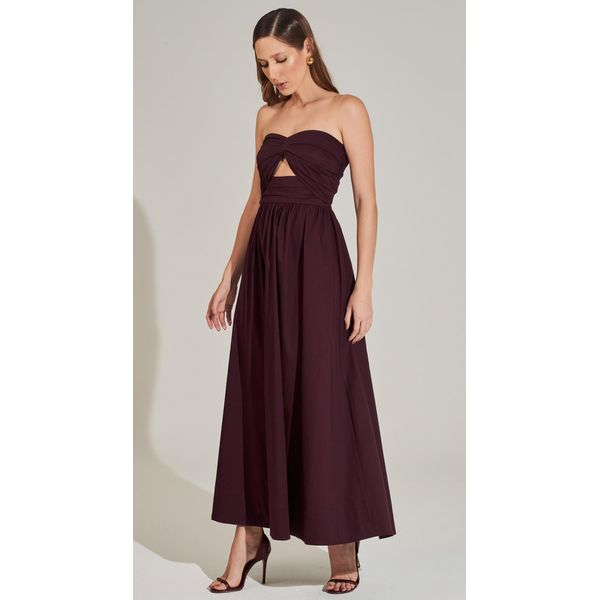 Vestido Midi Franzido Tricoline