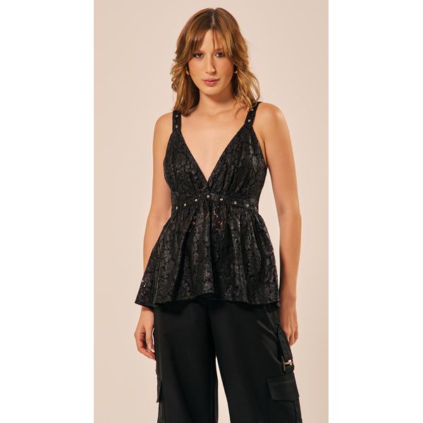 Blusa Peplum em Renda Preto 