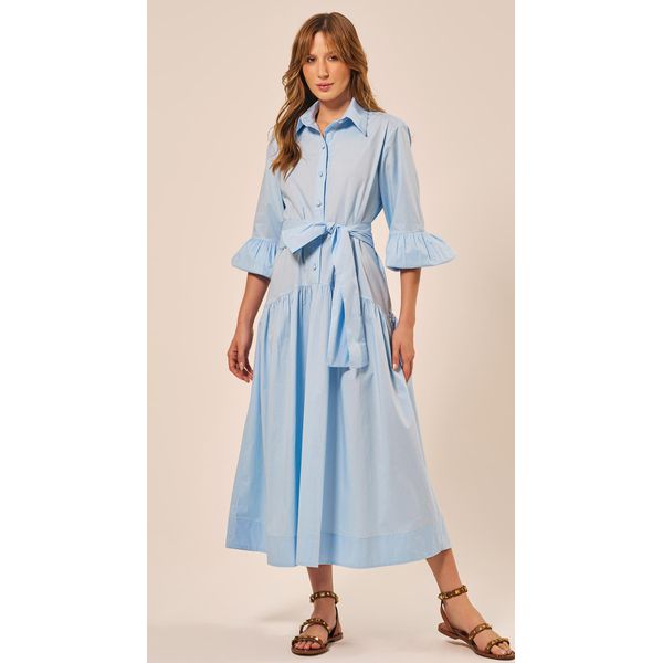 Vestido Longo com Cinto Azul