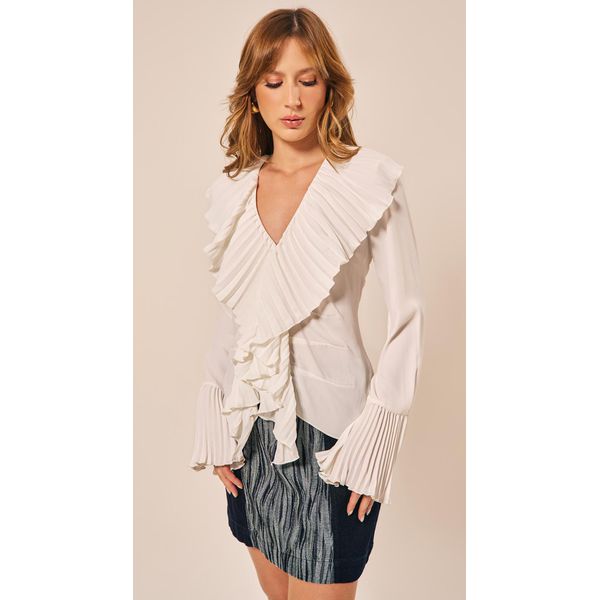 Blusa Manga Longa com Babados Off 