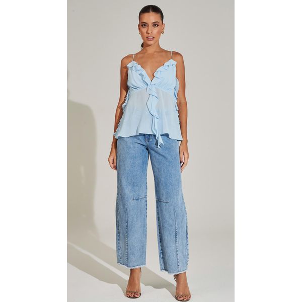 Blusa de Alça com Babados Azul