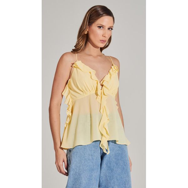 Blusa de Alça com Babados Amarelo