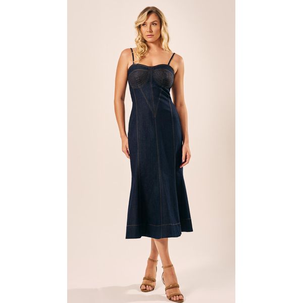 Vestido Midi Recortes Jeans