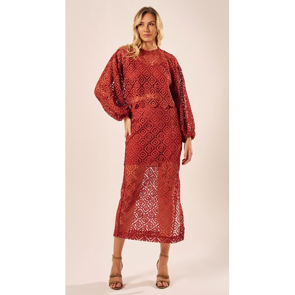 Blusa Guipir Manga Longa Terracota