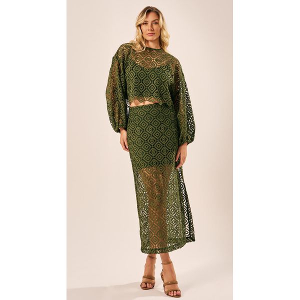Blusa Guipir Manga Longa Verde