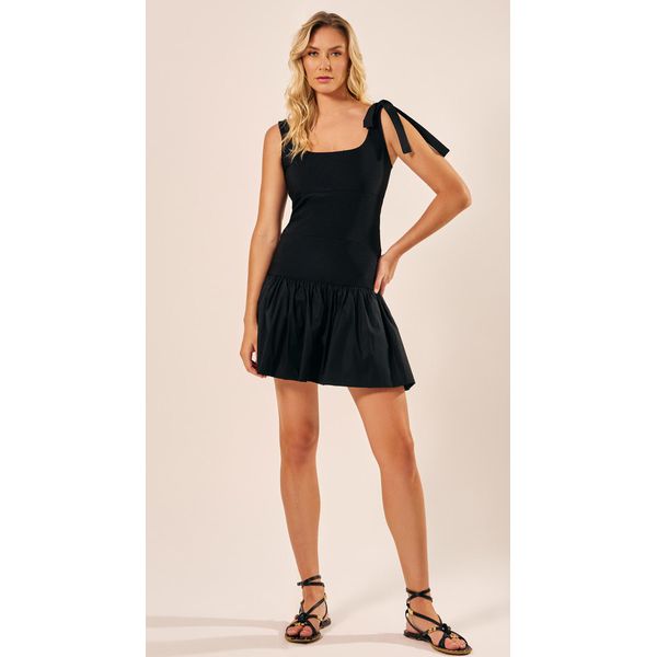Vestido Curto em Malha Canelada Preto