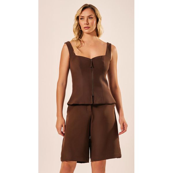 Blusa Peplum sem Mangas Chocolate