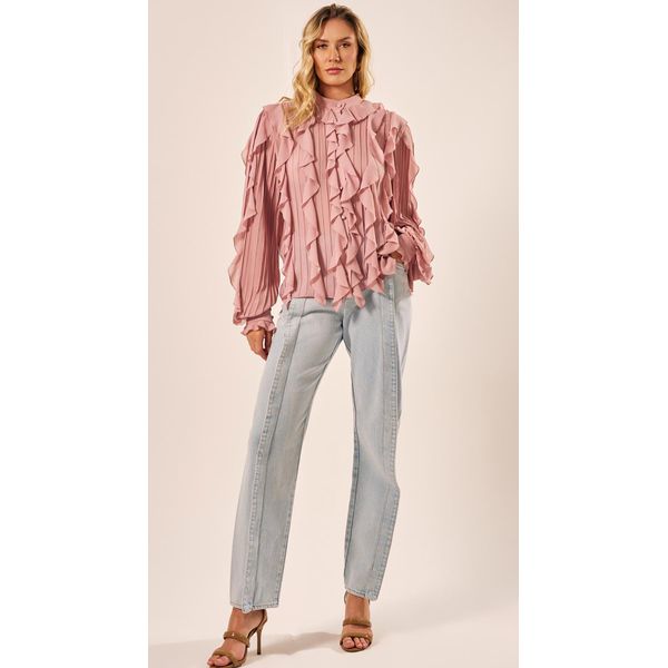 Camisa Babados Cascata Rosa