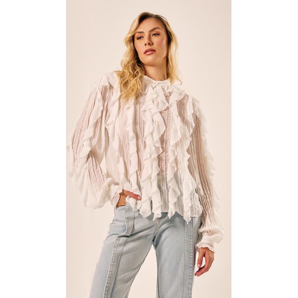 Camisa Babados Cascata Off White
