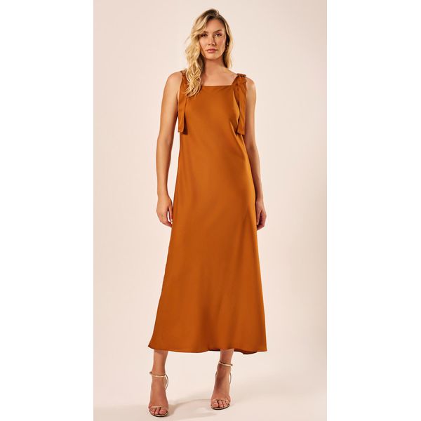 Vestido Longo em Crepe Castanho