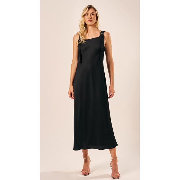 Vestido Longo em Crepe Preto