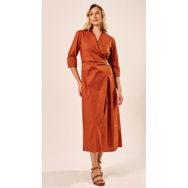 Vestido Manga Longa Terracota 