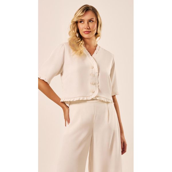 Blusa Cropped Decote V Off White