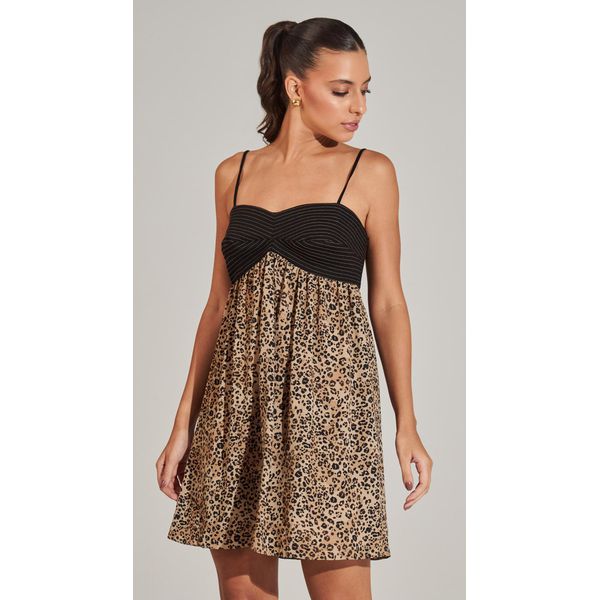 Vestido Curto Duo Texturas Animal Print 