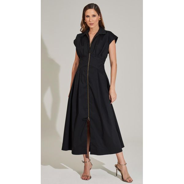 Vestido Midi com Ziper Preto