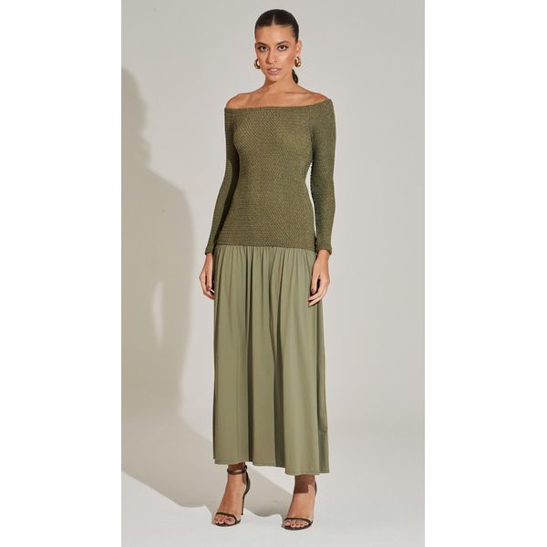 Vestido Midi Ombro a Ombro Malha