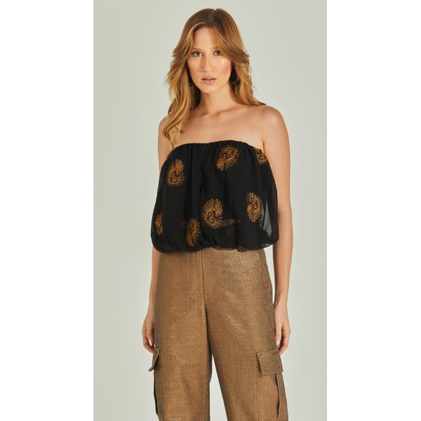Blusa Bordada Sem Alças