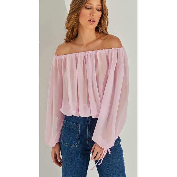 Blusa Ombro a Ombro Manga Longa 