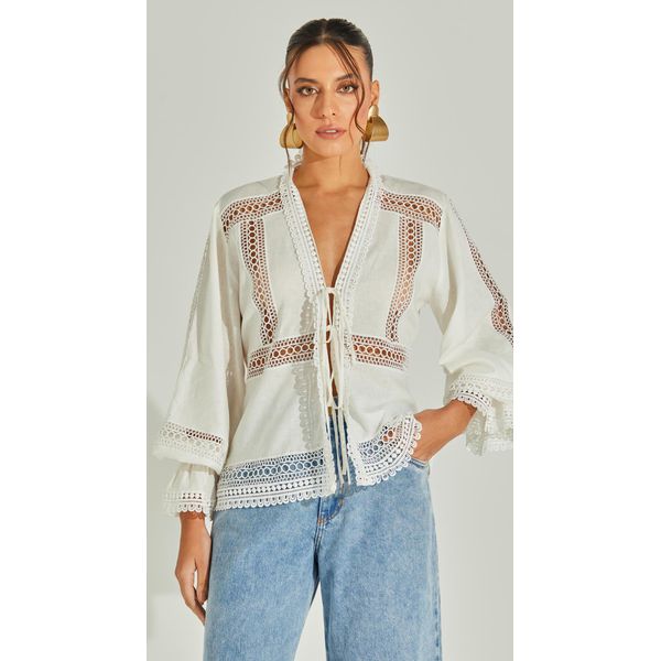 Blusa Manga Longa com Renda 