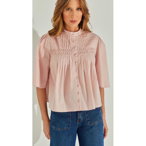 Blusa Tricoline Com Pregas