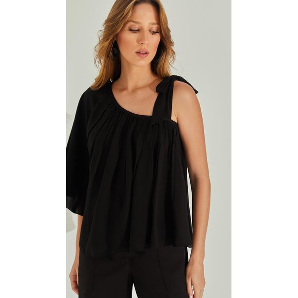 Blusa Assimétrica Com Pregas e Babados