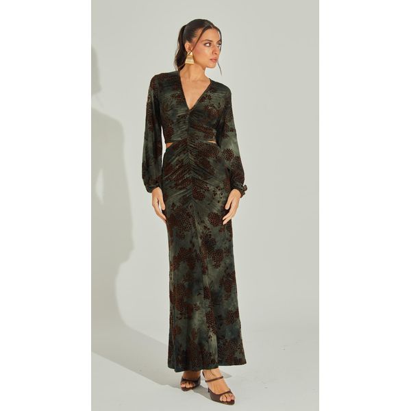 Vestido Longo Velvet Flowers