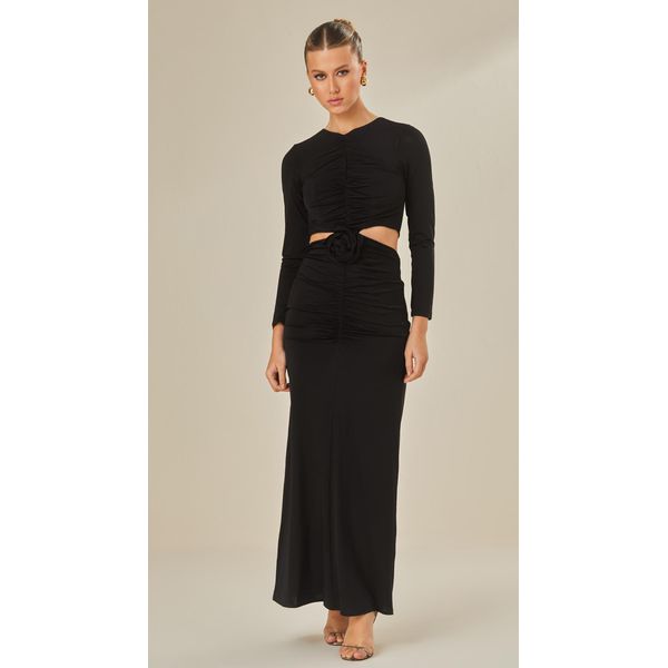 Vestido Longo Com Mangas Jersey