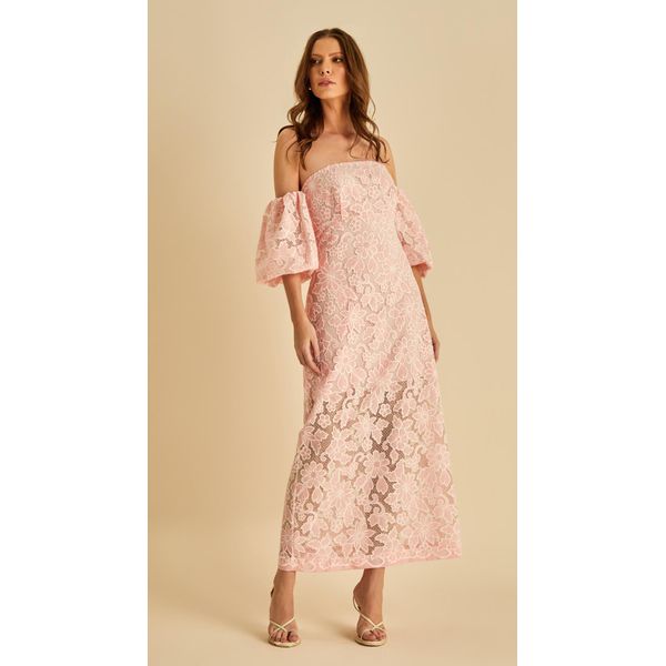 Vestido Midi Com Mangas Renda
