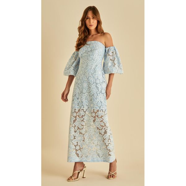 Vestido Midi Com Mangas Renda