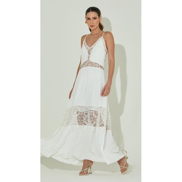 Vestido Midi Guipir com Mangas