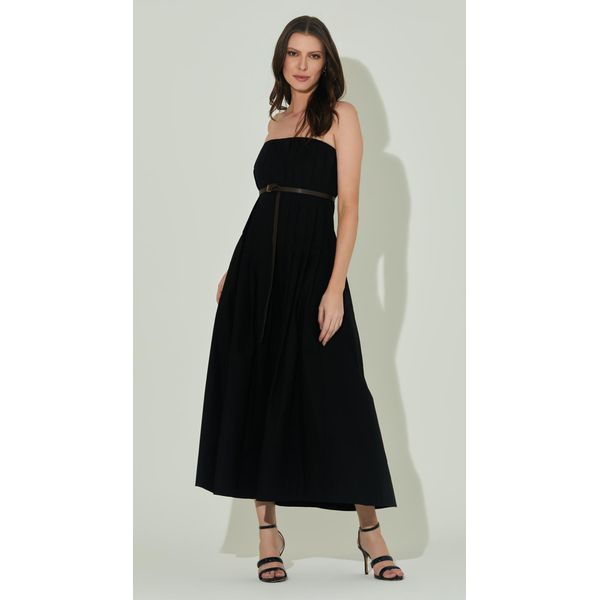 Vestido Midi com Pregas e Cinto