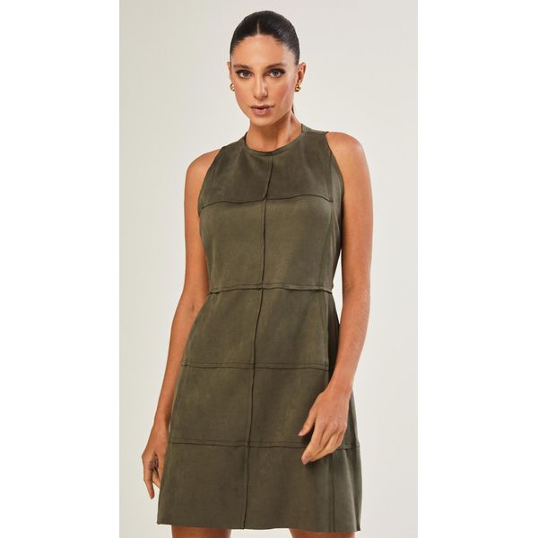 Vestido Curto Suede Com Recortes