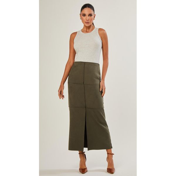 Saia Midi Suede Com Recortes