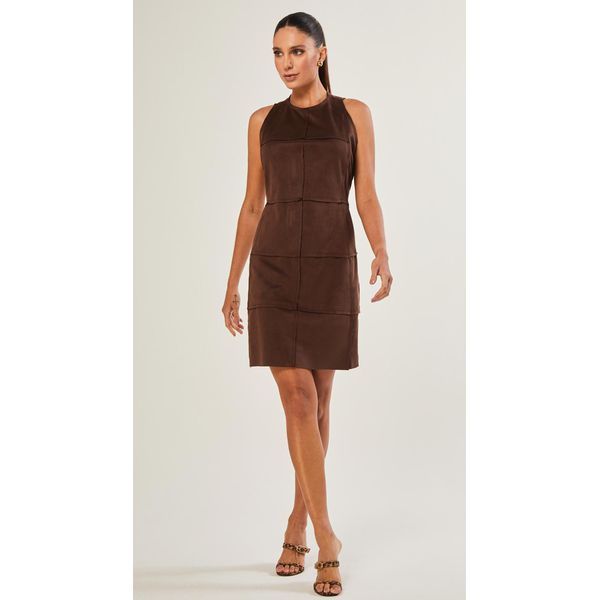 Vestido Curto Suede Com Recortes