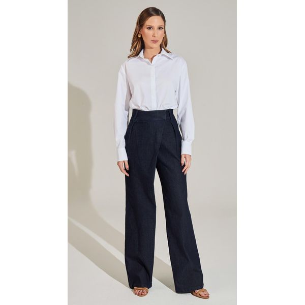 Calça Jeans Ampla Com Transpasse