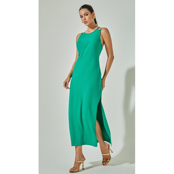 Vestido Midi Ombro Vazado Verde
