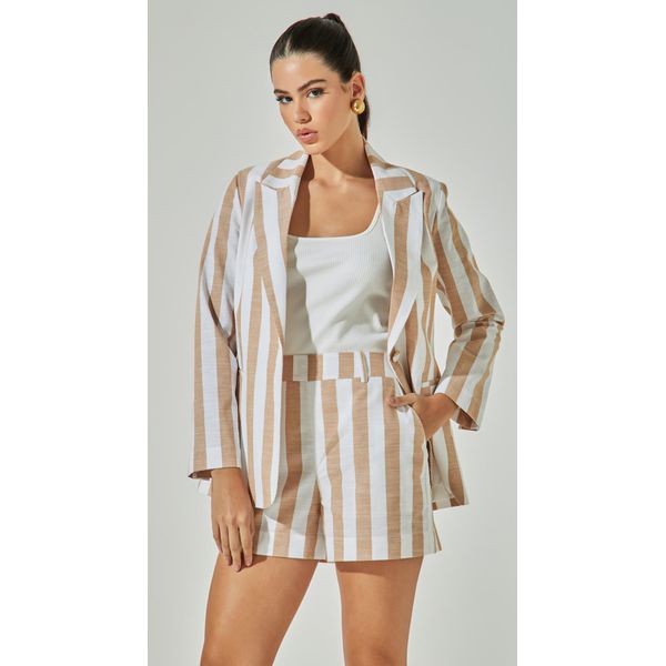 Short Listrado Bege e Off White