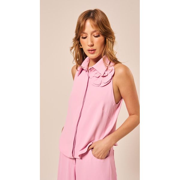 Blusa sem Mangas com Aplicação Rosa Claro