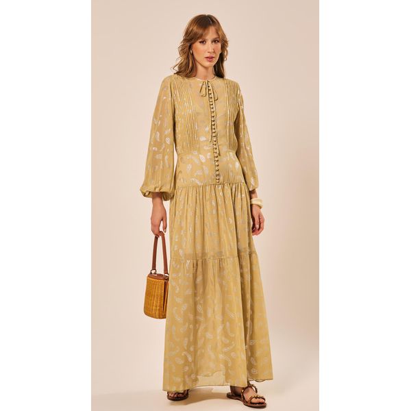 Vestido Longo com Botões Verde Abacate