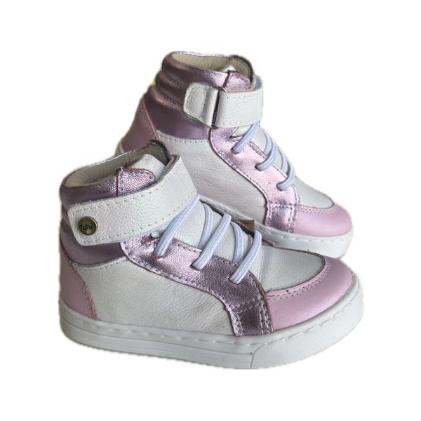 Coturno Infantil Feminino Sneaker Couro Rosa Perolado