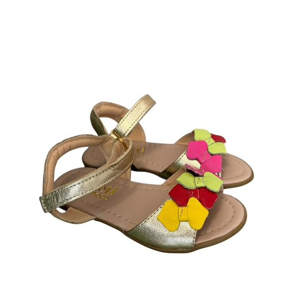 Sandália Infantil Lepeti Feminina Couro Dourado Lacinhos Coloridos